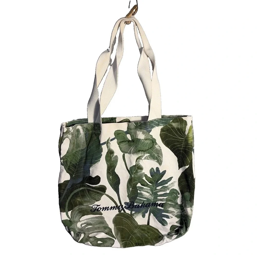 Tommy Bahama Woman's Canvas Tote, Green Floral Summer Tropical Vacation